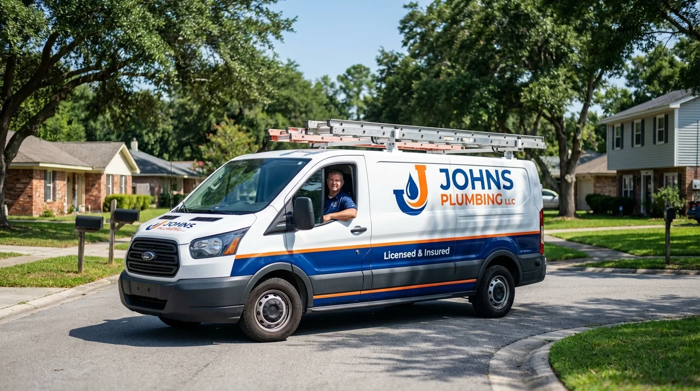 Johns Plumbing LLC service van in Lineville, AL