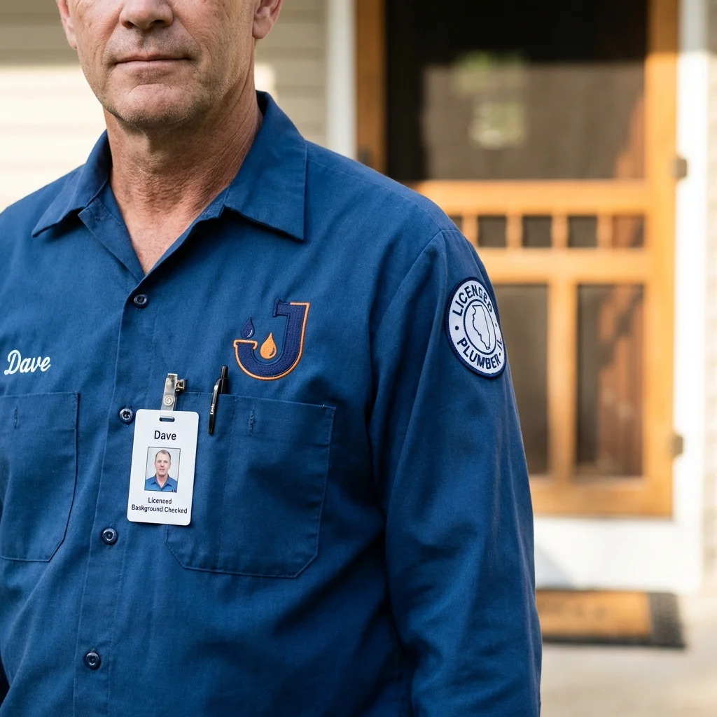 Licensed plumber showing ID badge in Lineville, AL
