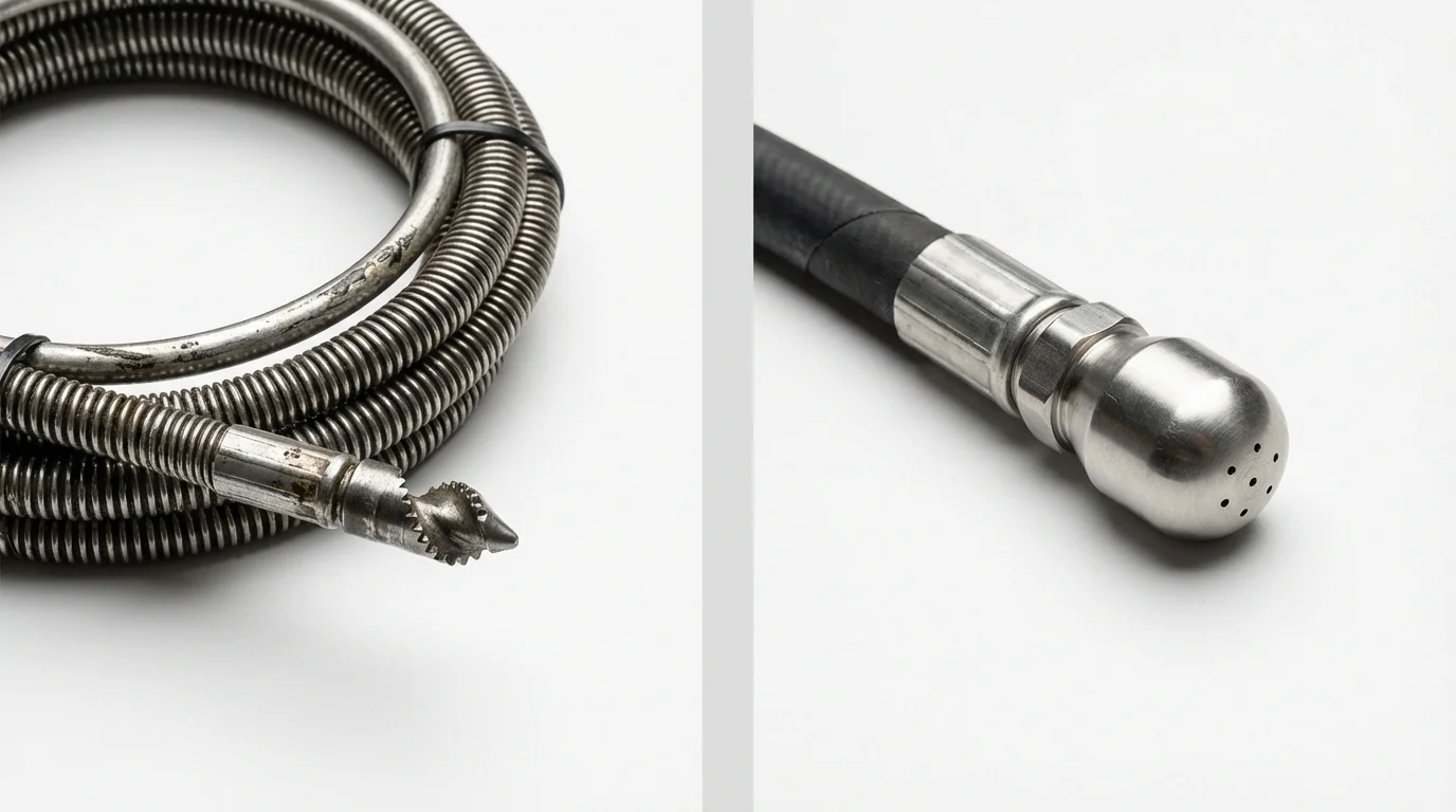Drain snake cable and hydro jetting nozzle used for drain cleaning in Lineville, AL