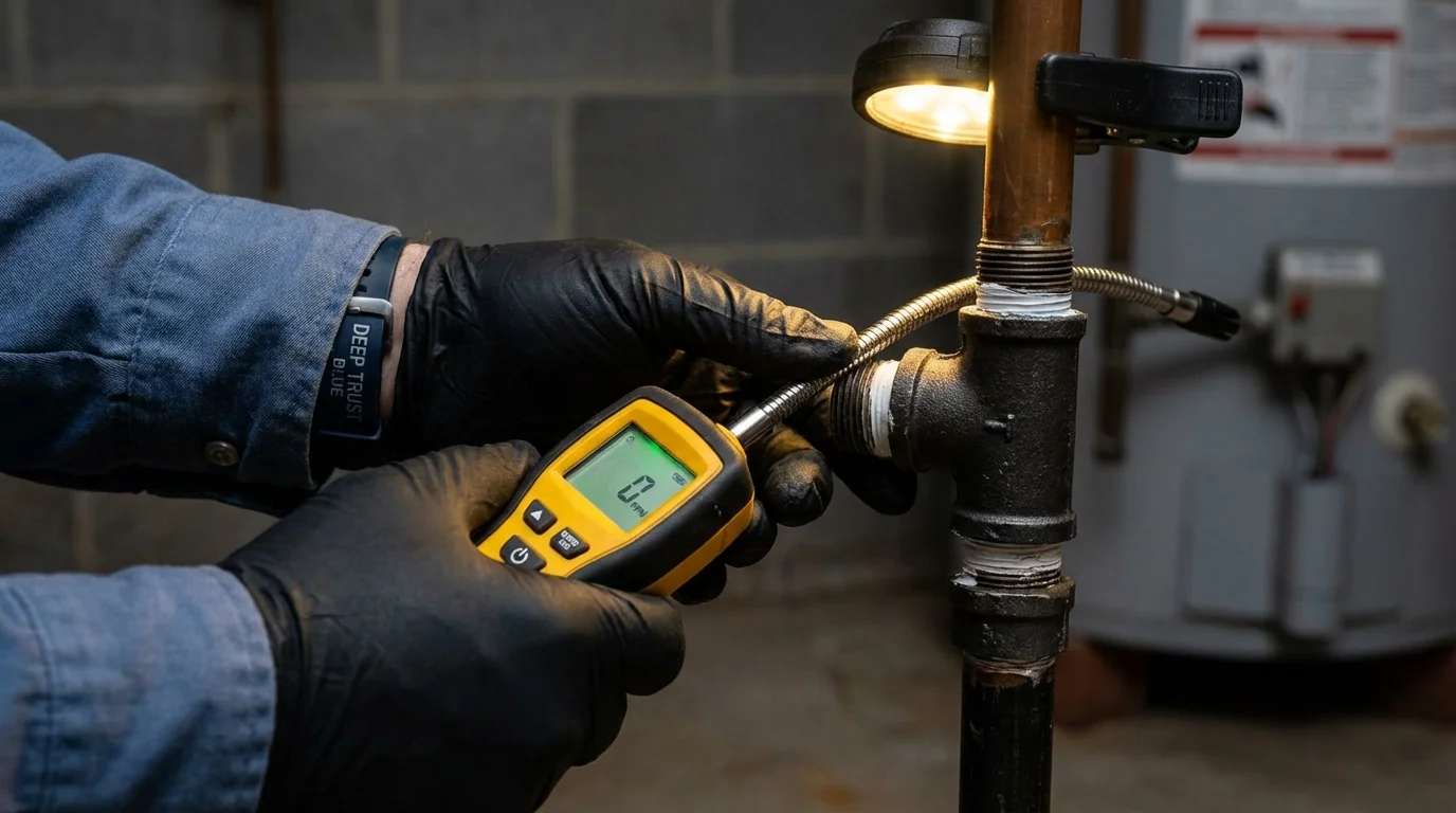 Gas leak detection with electronic sniffer by Johns Plumbing LLC in Lineville