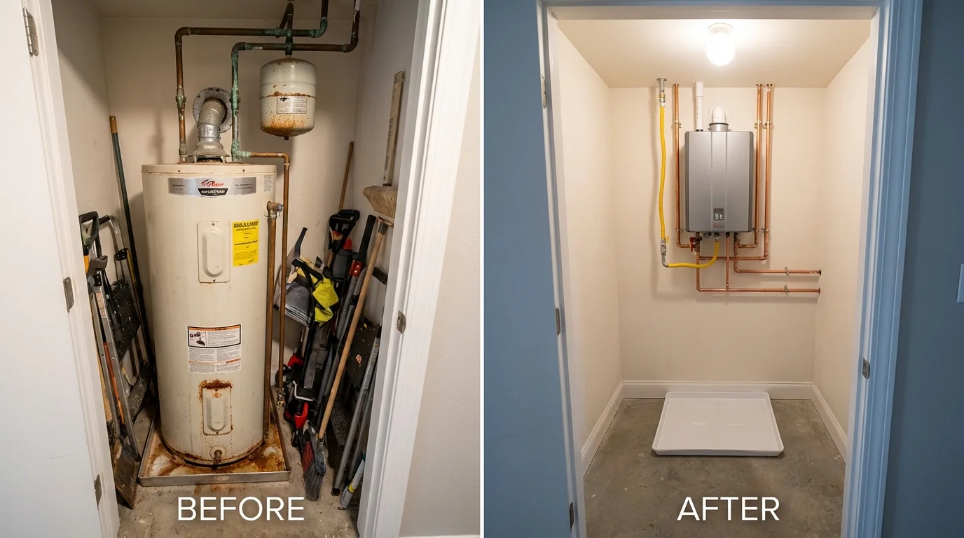 Tank water heater versus wall-mounted tankless unit comparison for Lineville, AL homeowners