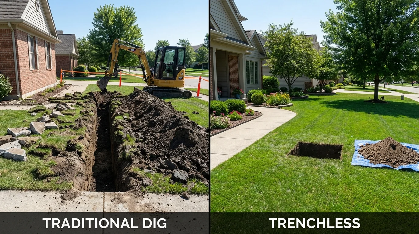 Trenchless sewer repair with minimal yard damage versus traditional excavation in Lineville, AL
